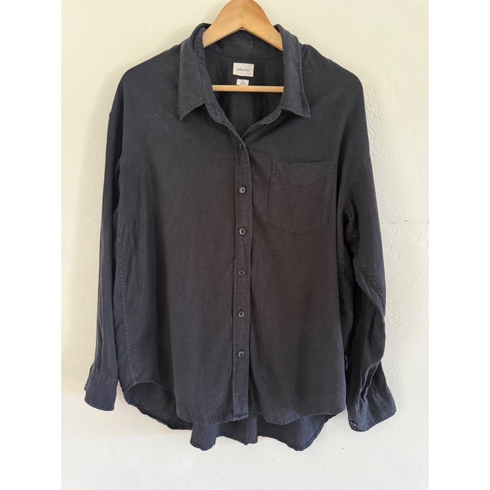 Wilfred Free Aritzia Black Linen Viscose Button Down Shirt XS Oversized